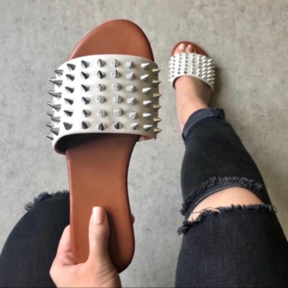 White Studded Slide Sandal - Picture 2 of 3